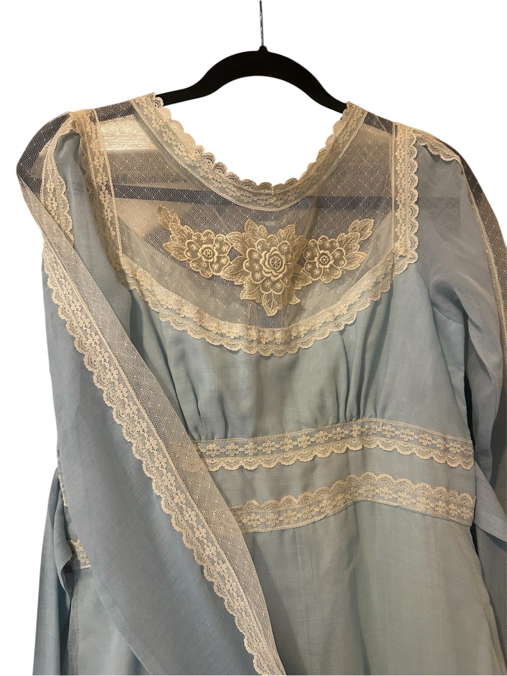 Gunne Sax Pale Blue Maxi Dress with Cream Lace - Picture 3 of 7